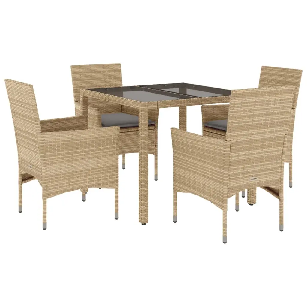 Ensemble de 5 pcs table de jardin et chaises avec coussins – mobilier de jardin beige rotin verre-JU2863