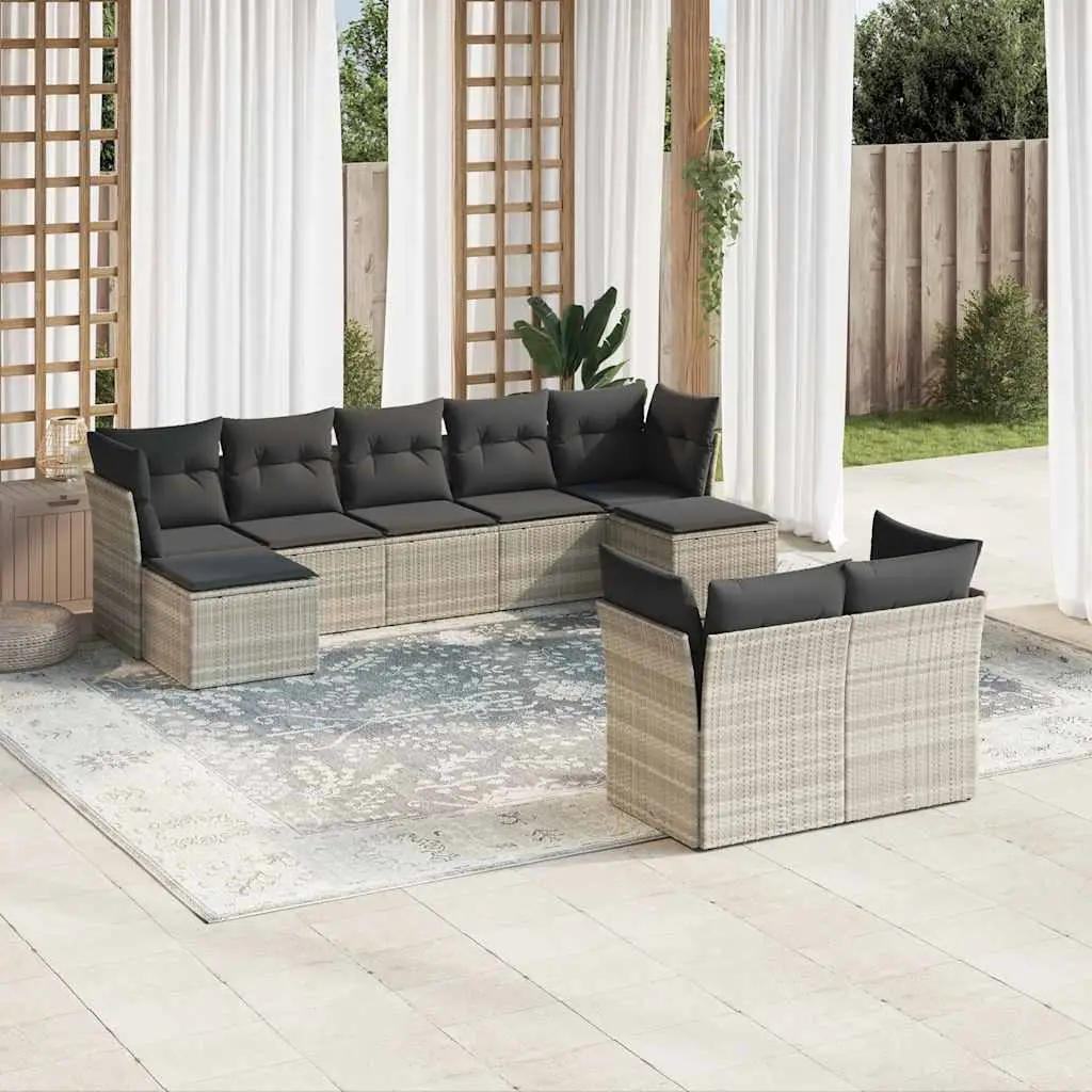Ensemble canapés de jardin 9 pcs Résine Tressée Modulable Gris Clair – ComfortXL Outdoor Living