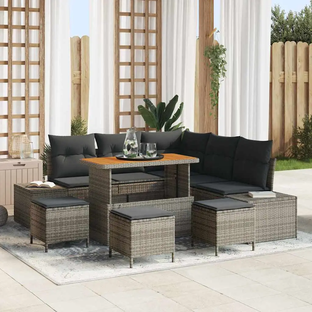 Ensemble de canapé de jardin avec coussin 9 pcs Gris polyrotin vidaXL 3362793