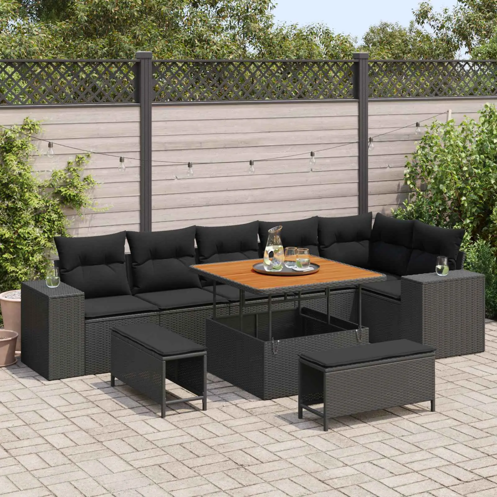 Ensemble de canapé de jardin avec coussin 9 pcs Noir polyrotin vidaXL 3363964