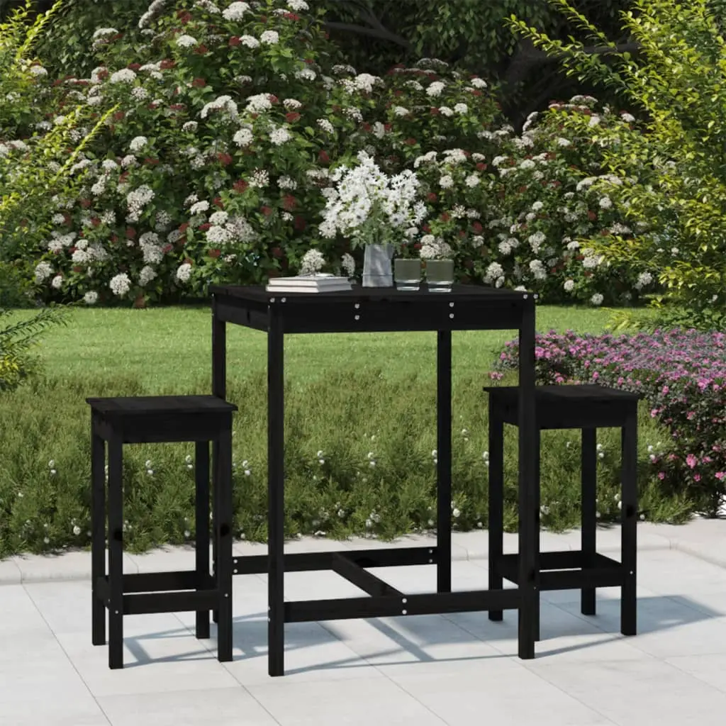 Ensemble de bar de jardin 3 pcs noir bois de pin massif vidaXL 3154729