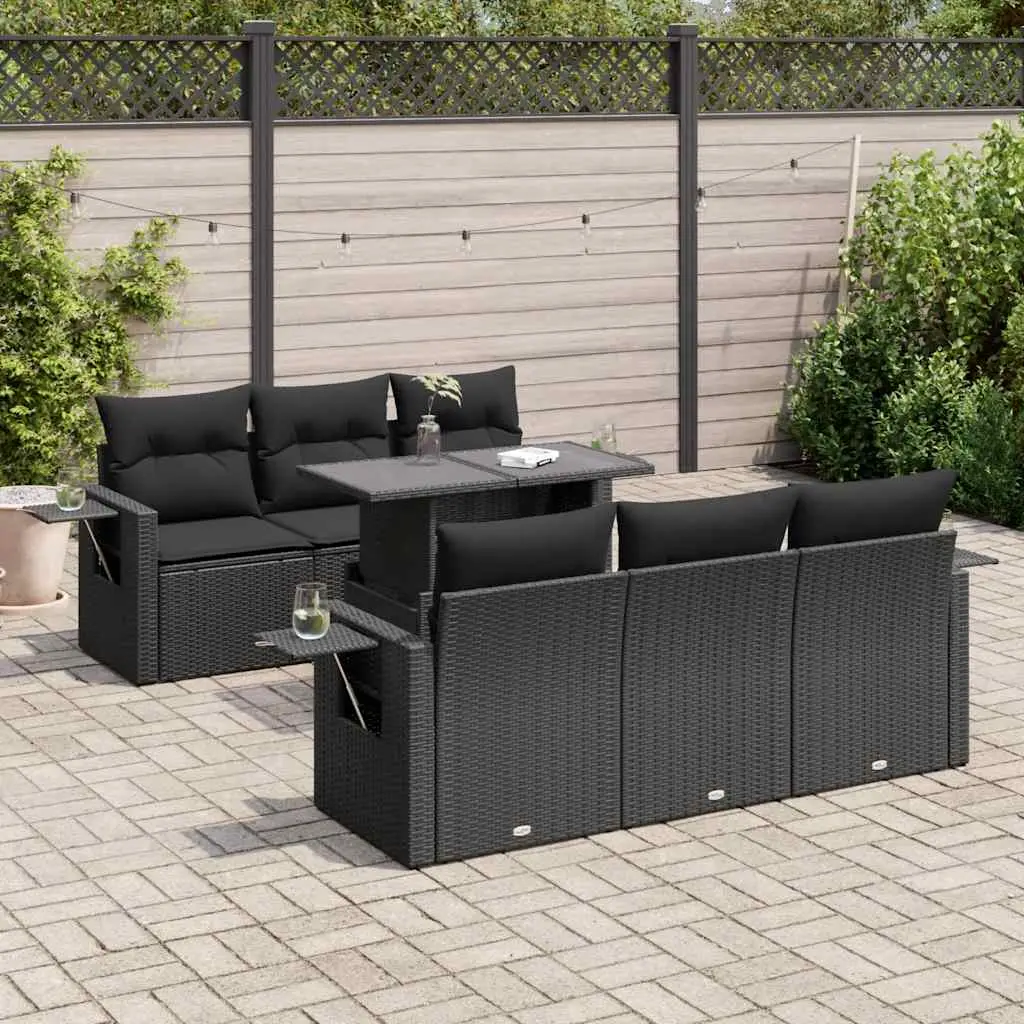 Ensemble de Jardin 7 pcs Résine Tressée Noir avec Table Relevable et Coffres de Rangement – ComfortXL Outdoor Living
