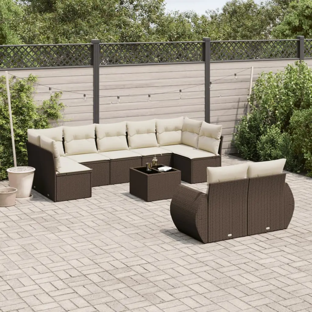 Ensemble de jardin 9 places en résine tressée modulable avec coffre de rangement et table Marron – ComfortXL Outdoor Living