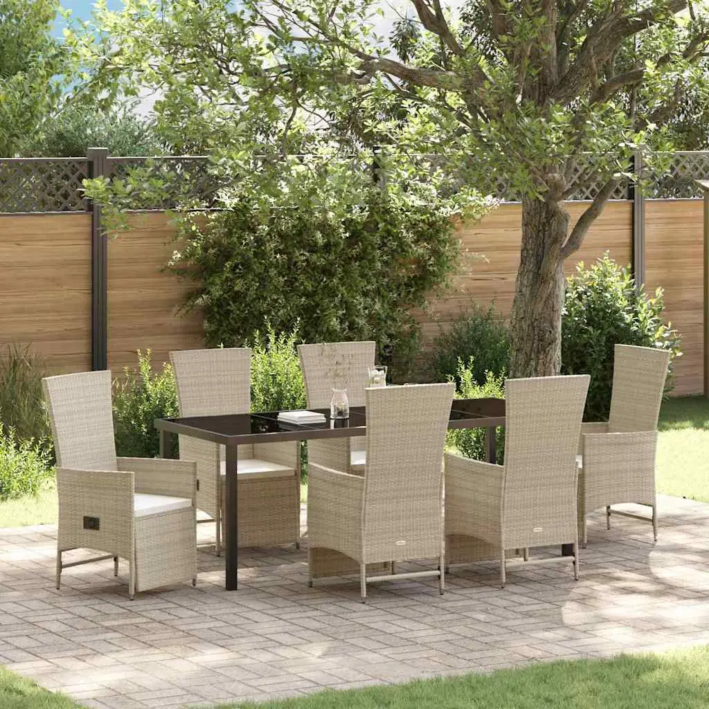Ensemble de salle à manger pour jardin 7 pcs Beige polyrotin vidaXL 3379476 Beige