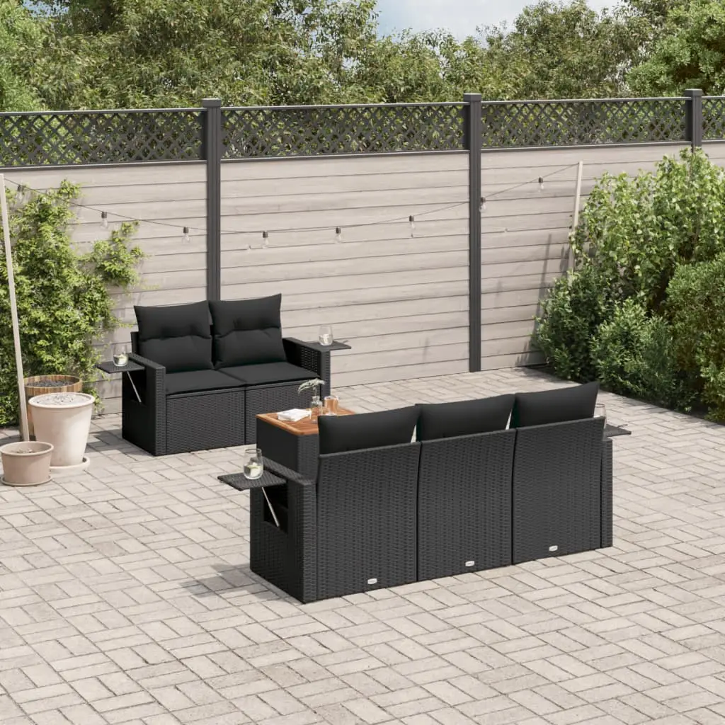 Ensemble de Jardin 6 Pièces Résine Tressée Modulable Rangement et Tablettes Noir – ComfortXL Outdoor Living