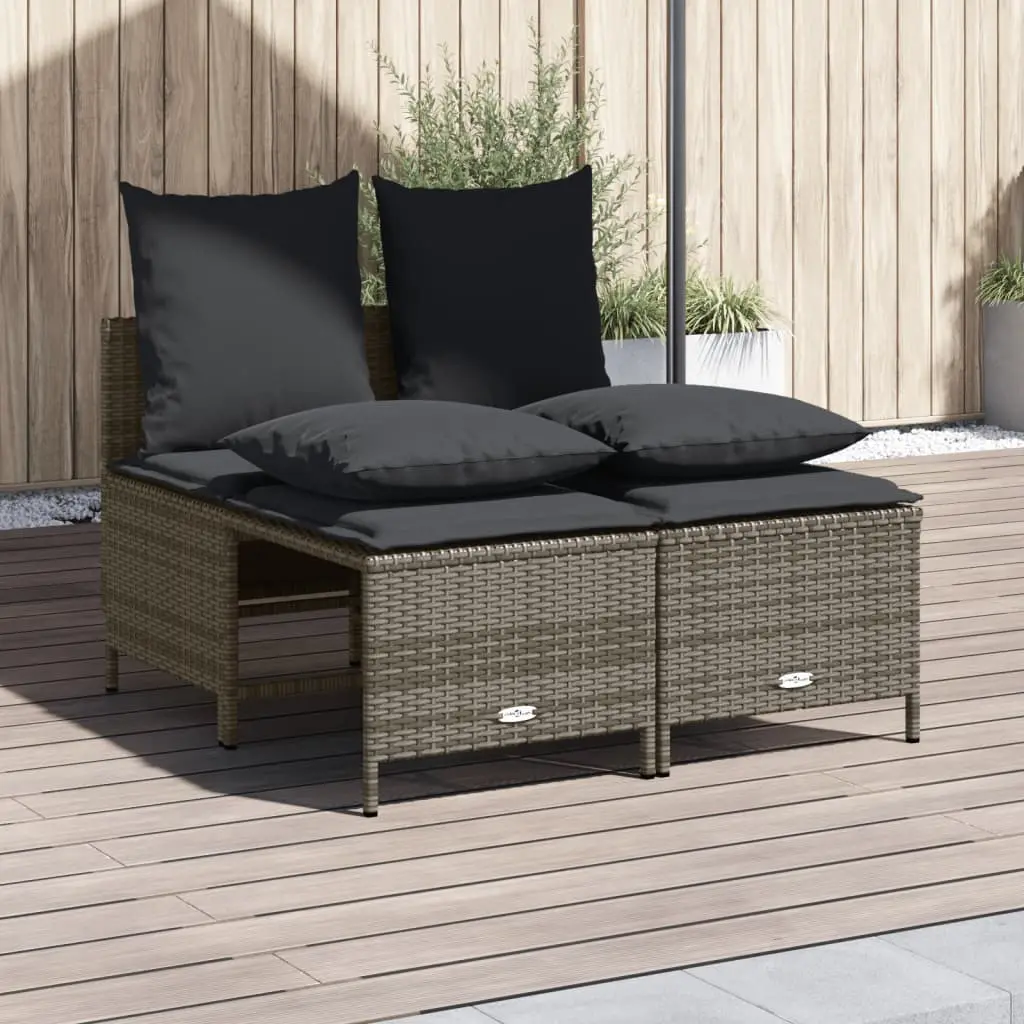 Ensemble de balcon 4 pièces compact en résine tressée avec 2 fauteuils et poufs pour espace réduit Gris Anthracite – ComfortXL Outdoor Living