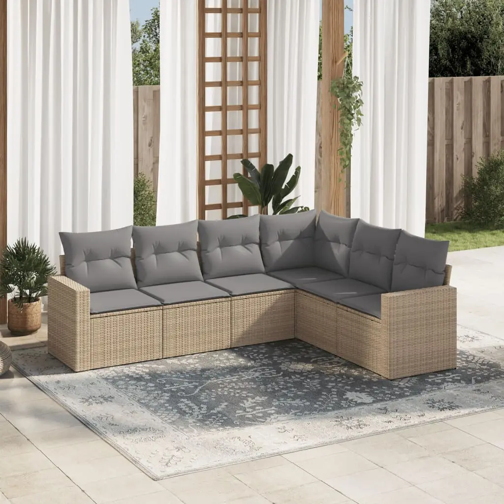 Ensemble de Jardin 6 Pièces Modulable Résine Tressée avec Rangement pour Extérieur Beige – ComfortXL Outdoor Living