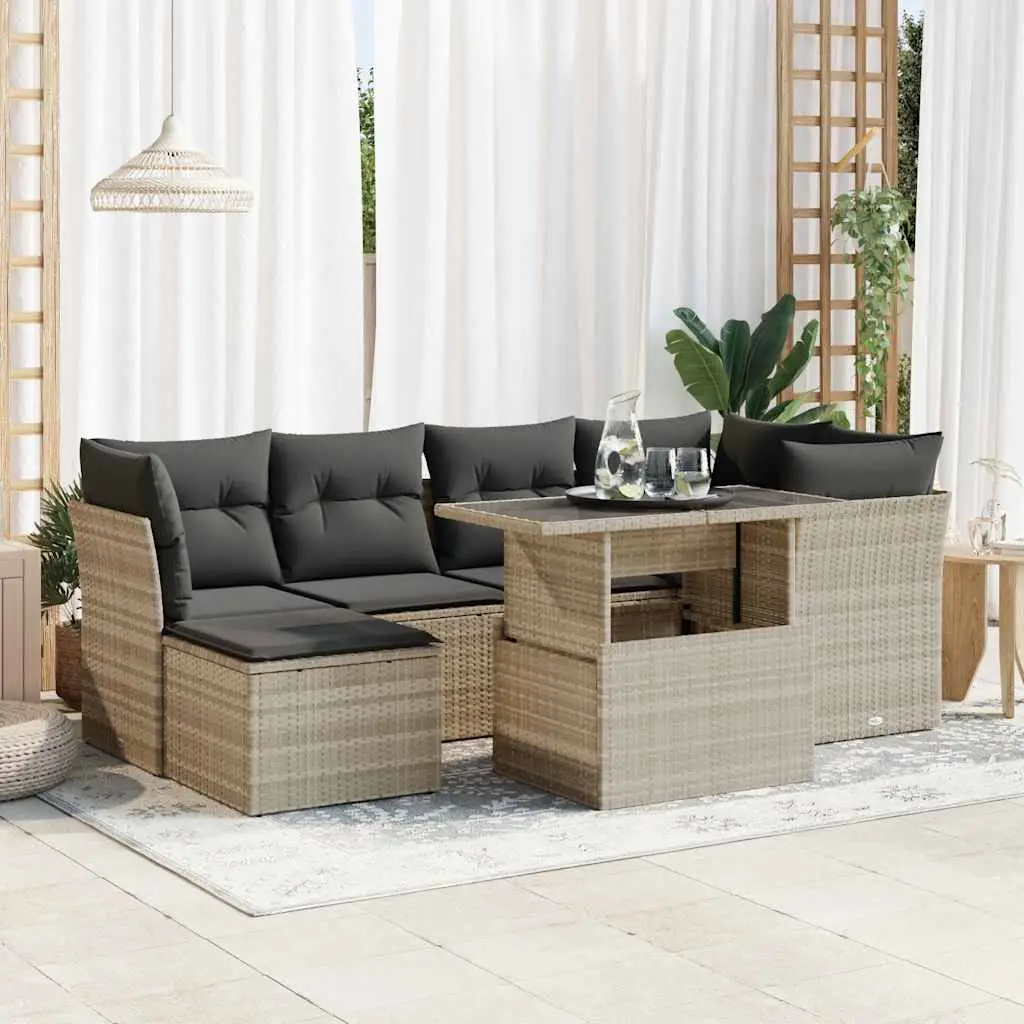 Ensemble de jardin 7 places avec table ajustable et pouf de rangement Gris Clair – ComfortXL Outdoor Living