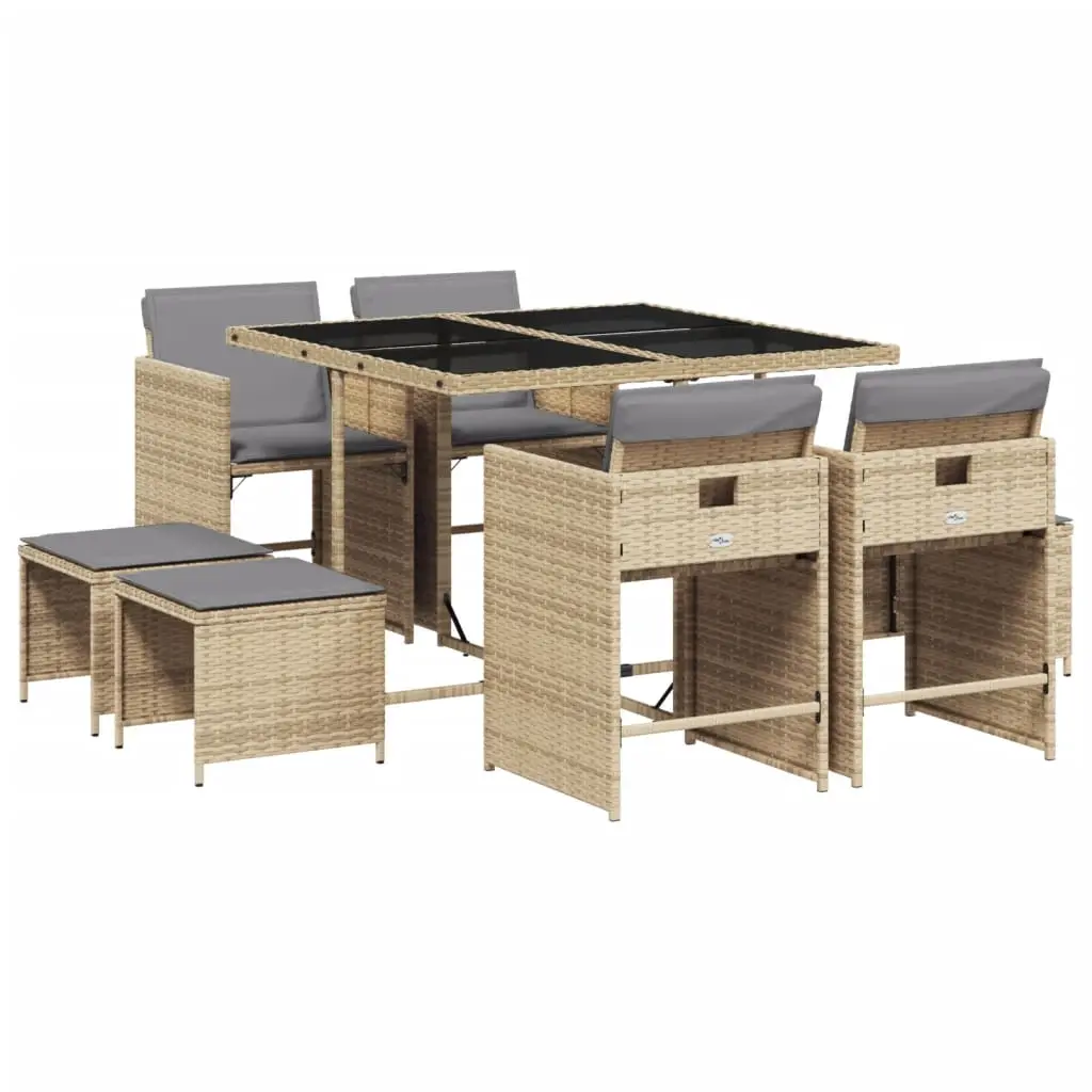 Ensemble de 9 pcs table de jardin et chaises avec coussins – mobilier de jardin mélange beige-JU3043