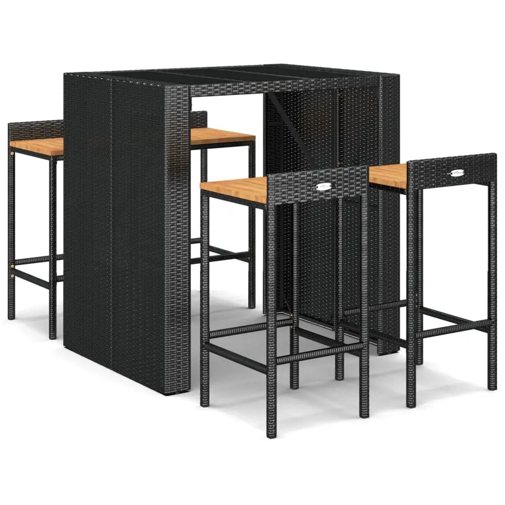 Ensemble de 5 pcs bar de jardin – Mobilier d’extérieur noir poly rotin/bois massif acacia-JU2255