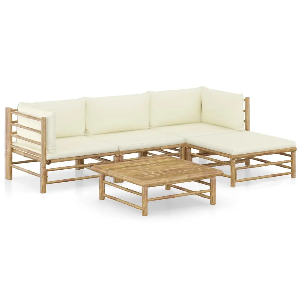Ensemble de Jardin Modulable 5 Pièces en Bambou avec Table Basse Extérieur Crème – ComfortXL Outdoor Living