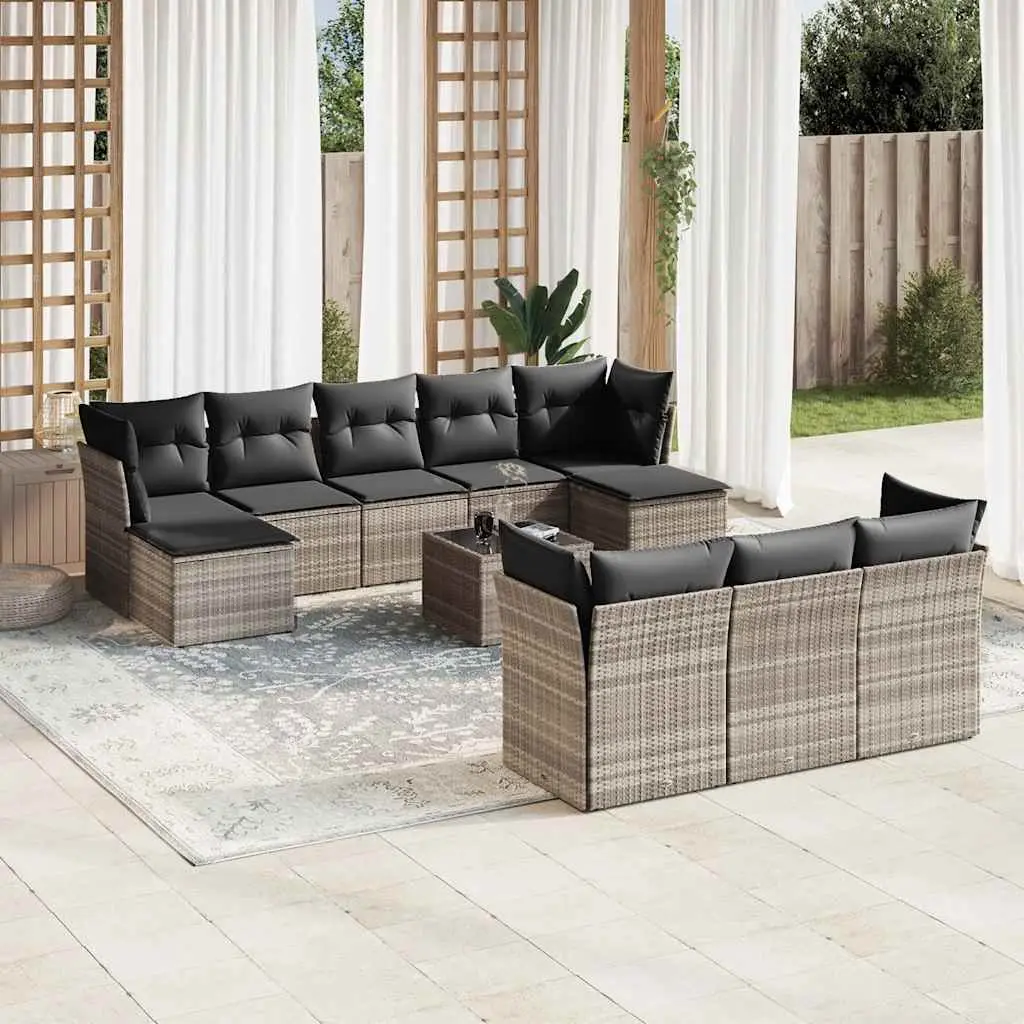 Ensemble de jardin 8 places modulable en résine tressée avec rangement et table pour balcon Gris Clair – ComfortXL Outdoor Living