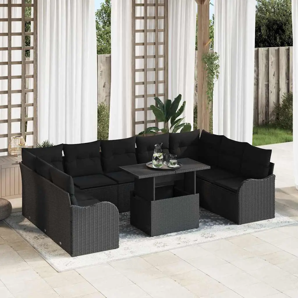 Ensemble Canapé Terrasse 10 Pièces Rotin Synthétique et Acier Durable pour Extérieur Noir – ComfortXL Outdoor Living