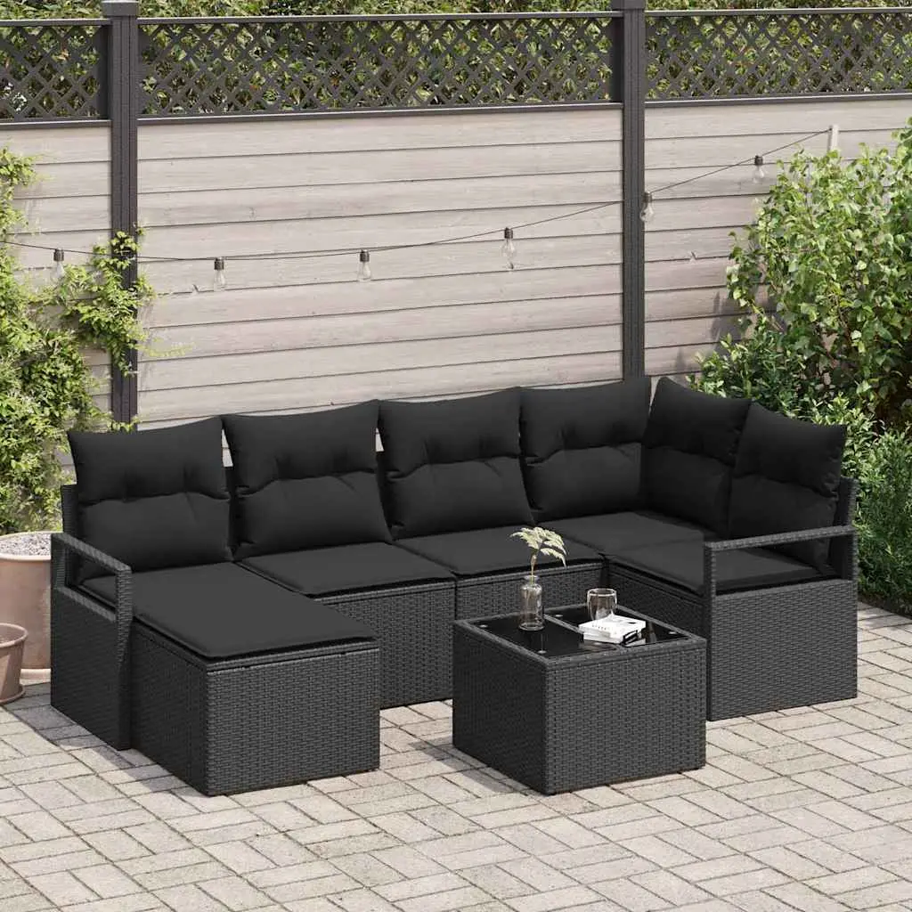 Ensemble de Canapés avec coussin 7 pcs Noir polyrotin vidaXL 3355132