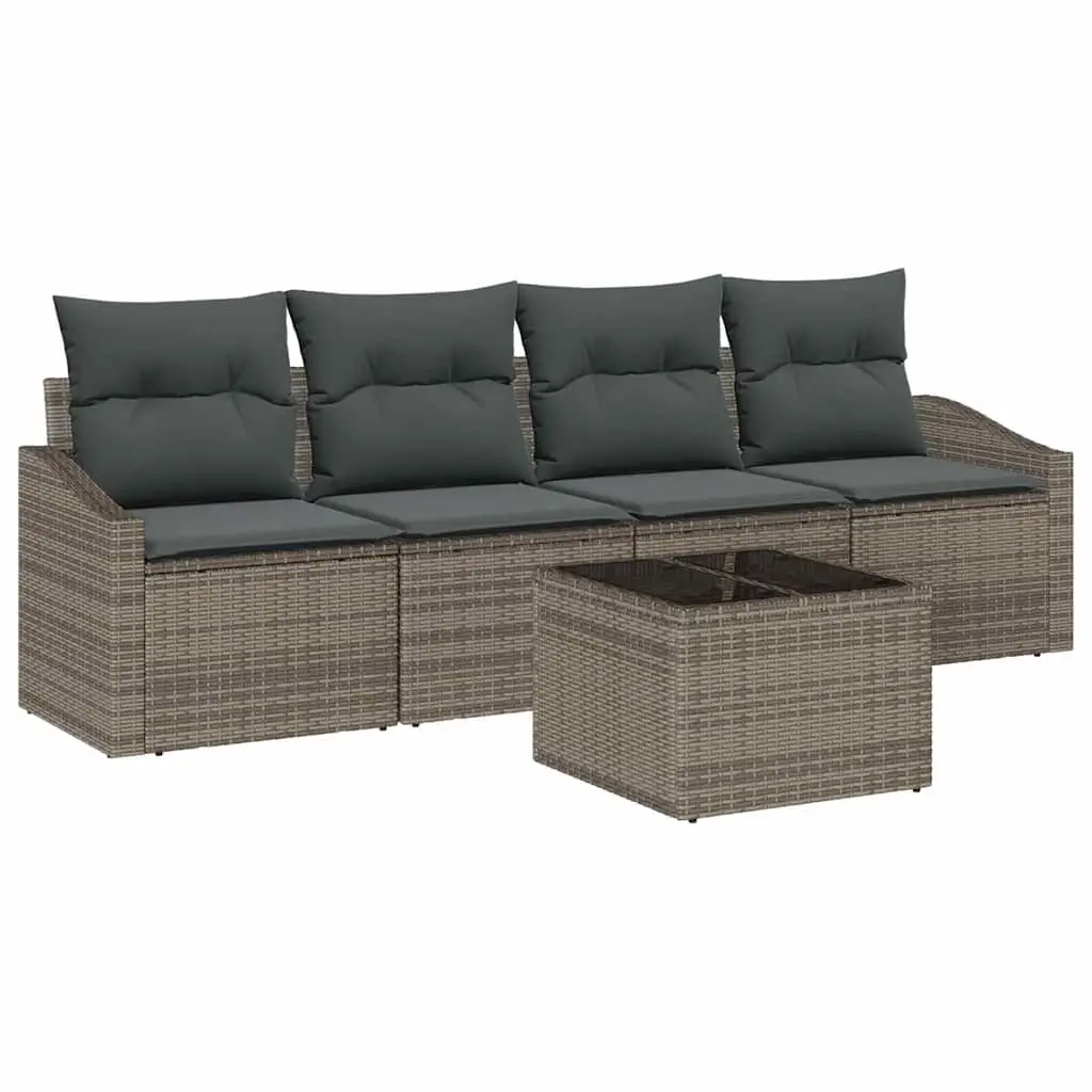 Ensemble de Canapés avec coussin 5 pcs | Canapé D’extérieur | Sofa De Jardin Gris polyrotin Maison Chic