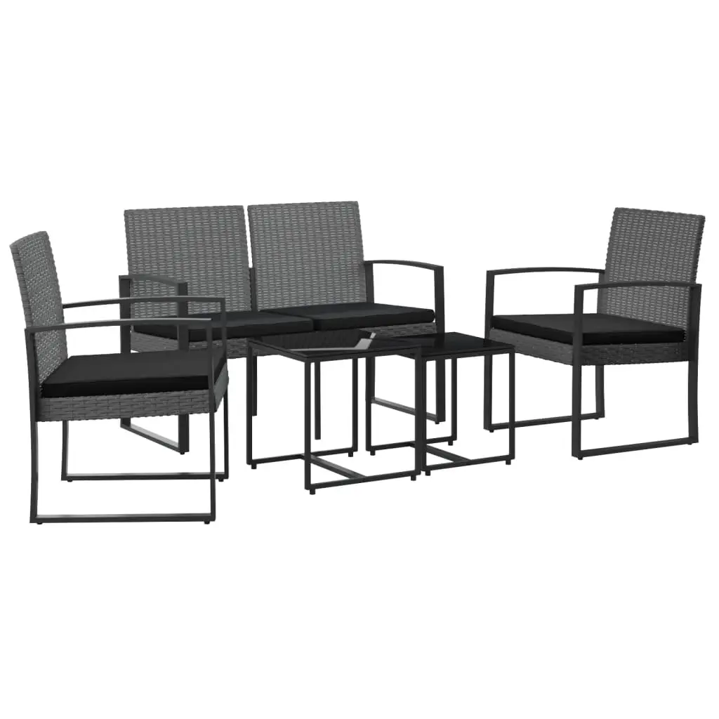 Ensemble de 5 pcs table de jardin et chaises avec coussins – mobilier de jardin gris foncé rotin PP-JU2834