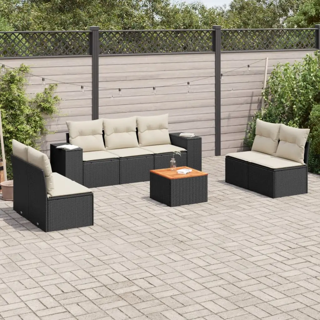 Ensemble de Jardin 7 Places Résine Tressée Modulable avec Rangement et Table Basse Acacia Noir – ComfortXL Outdoor Living