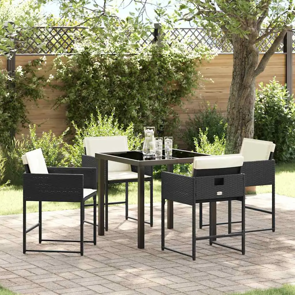 Ensemble de salle à manger pour jardin 5 pcs Noir polyrotin vidaXL 3380713 Noir et blanc crème