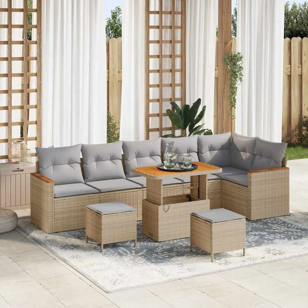 Ensemble de canapé de jardin avec coussin Beige Poly rotin vidaXL 3365017