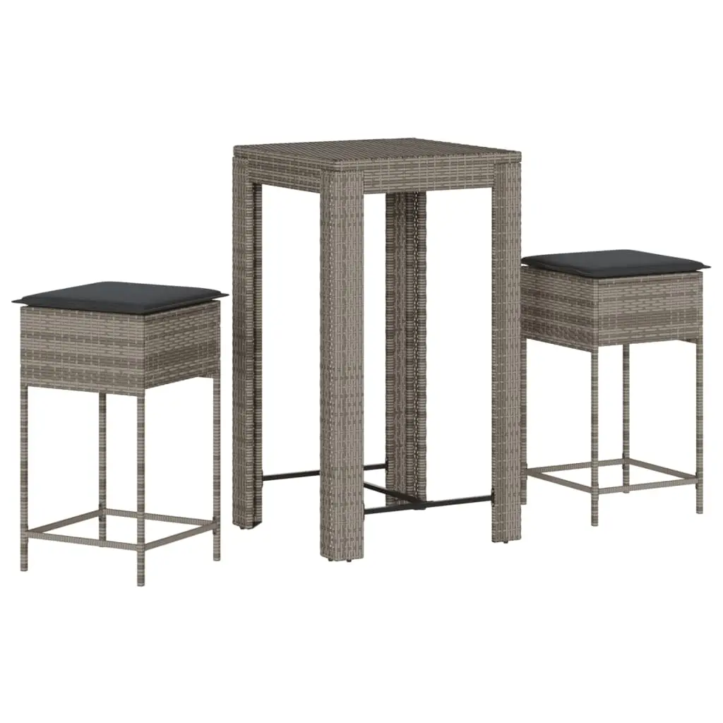 Ensemble de 3 pcs bar de jardin – Mobilier d’extérieur – Mobilier de jardin et coussins gris résine tressée-JU2073