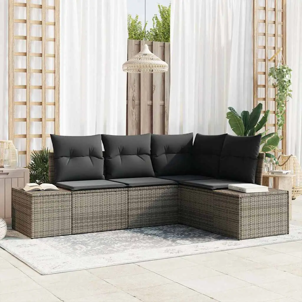Ensemble de canapé de jardin avec stockage 4 pcs Gris polyrotin vidaXL 3355708