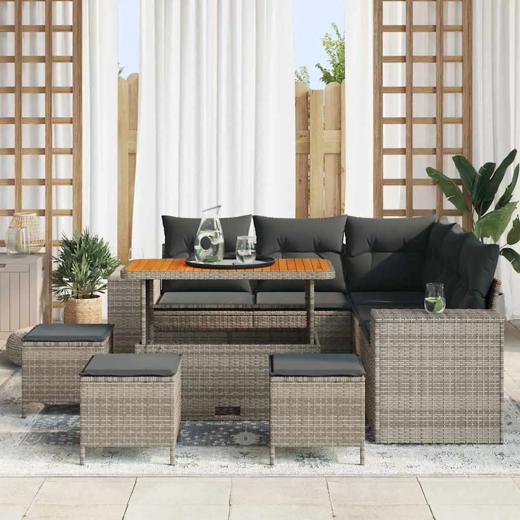 Ensemble de jardin 8 places en polyrotin et bois d’acacia massif Gris – ComfortXL Outdoor Living