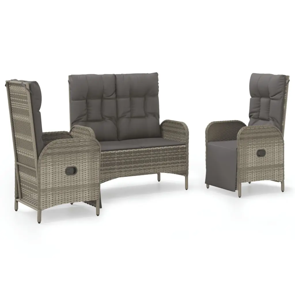 Ensemble de 3 pcs table de jardin avec chaises – mobilier de jardin coussins gris résine tressée-JU2512