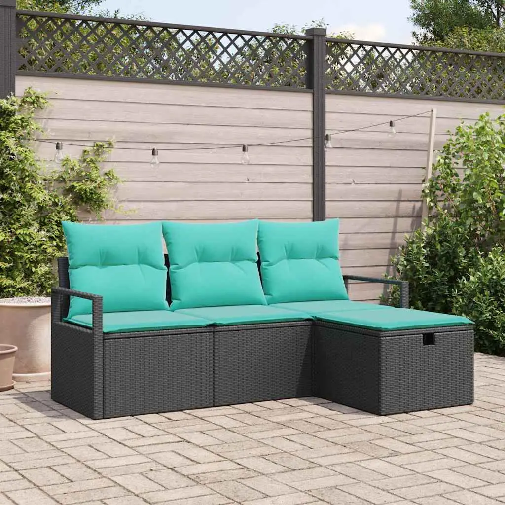 Ensemble de Canapés 4 pcs Noir et turquoise polyrotin vidaXL 3359155
