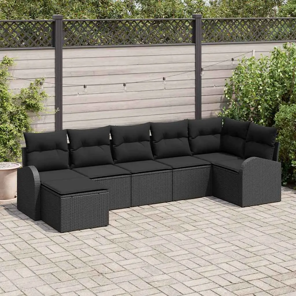 Ensemble de Canapés avec coussin 7 pcs Noir polyrotin vidaXL 3354802
