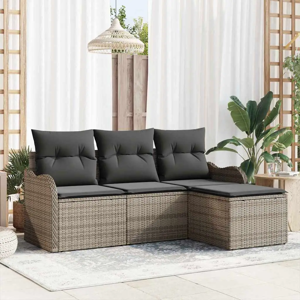 Ensemble de canapé de jardin avec stockage 4 pcs Gris polyrotin vidaXL 3354318