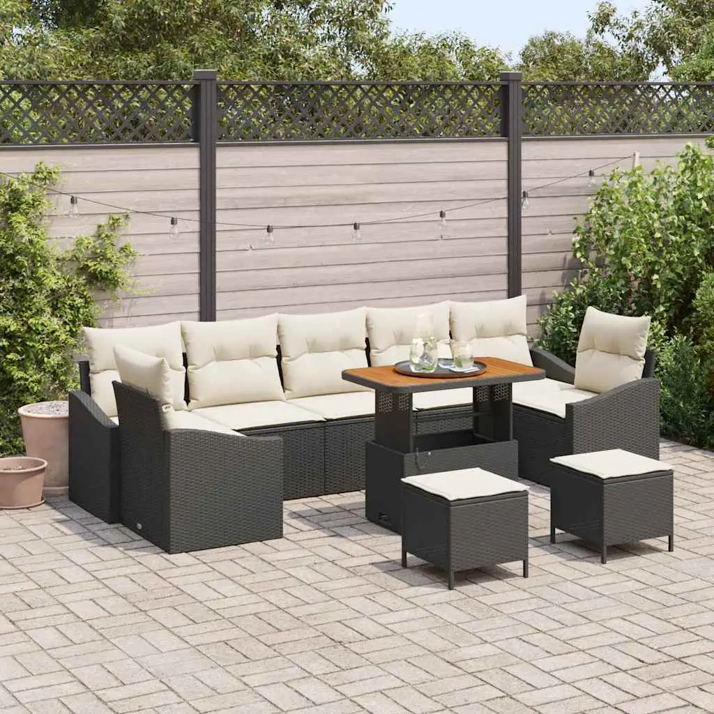 Ensemble Canapé Modulable 10 pcs Noir et Crème – Résine Tressée Durable avec Coffres de Rangement – ComfortXL Outdoor Living