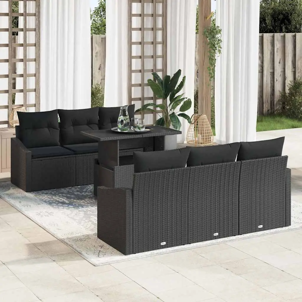 Ensemble de jardin 7 éléments 6 places en résine tressée modulable Noir – ComfortXL Outdoor Living
