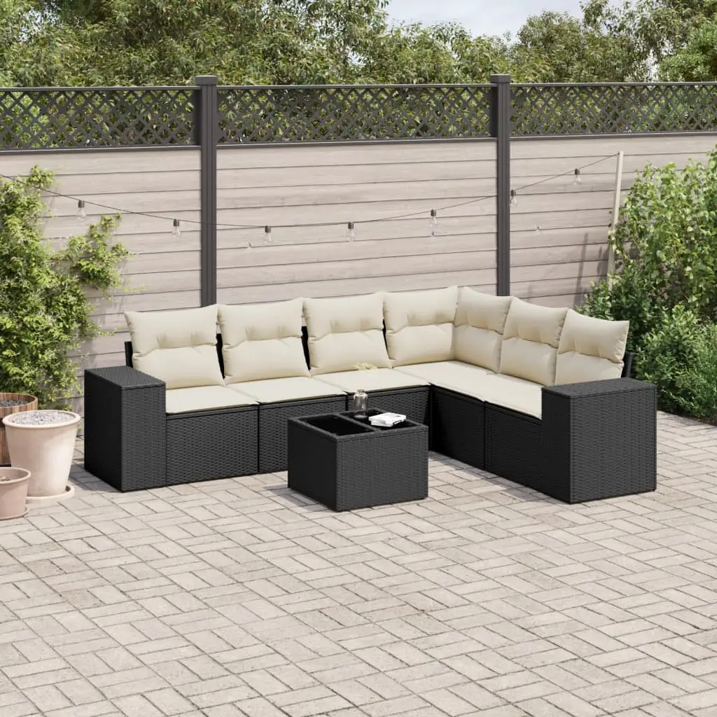 Ensemble de Jardin Modulable 7 Pièces en Poly Rotin Noir avec Coffres de Rangement pour Terrasse – ComfortXL Outdoor Living
