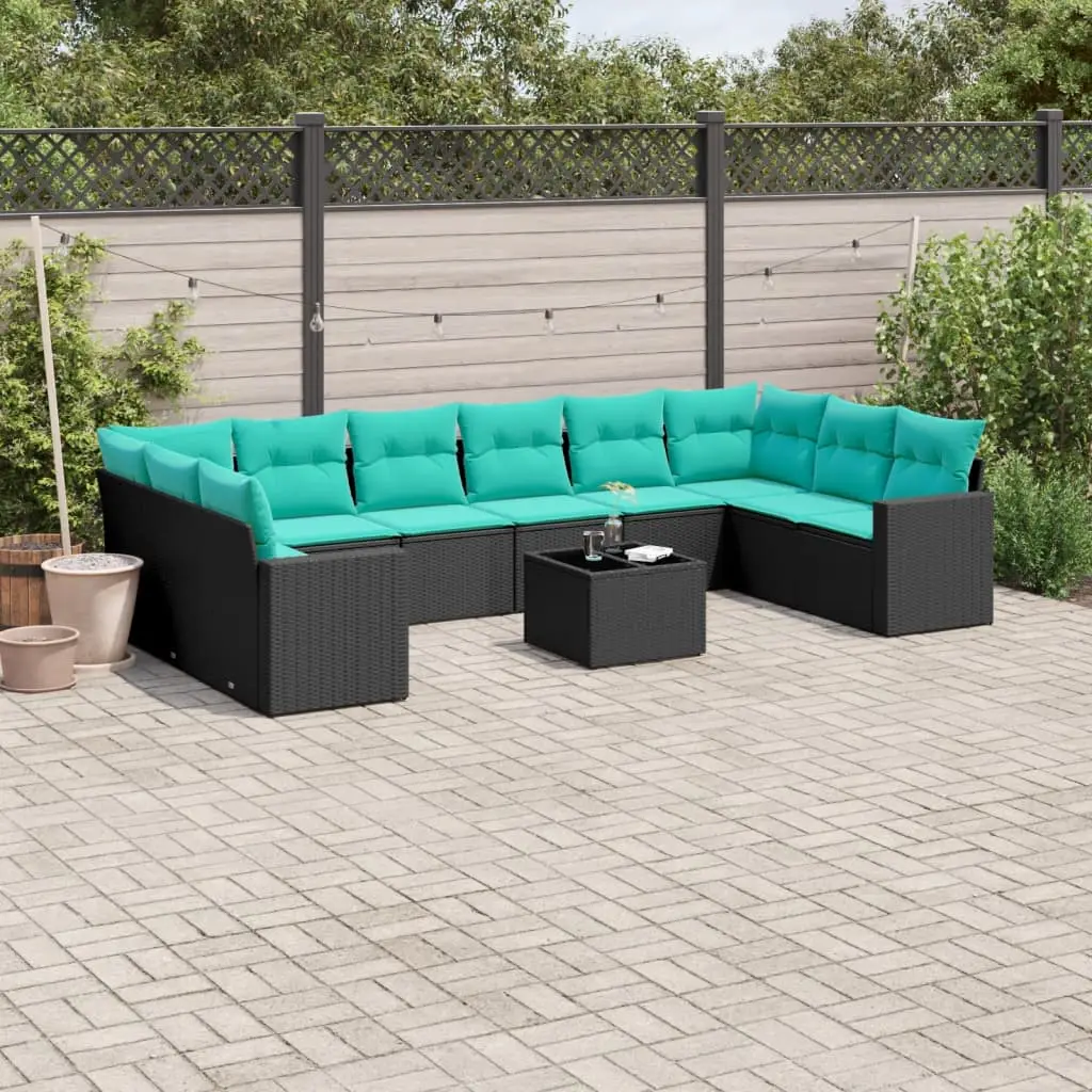 Ensemble canapés de jardin 11 pcs résine tressée confortable pour 10 places extérieur Coussins Bleus – ComfortXL Outdoor Living