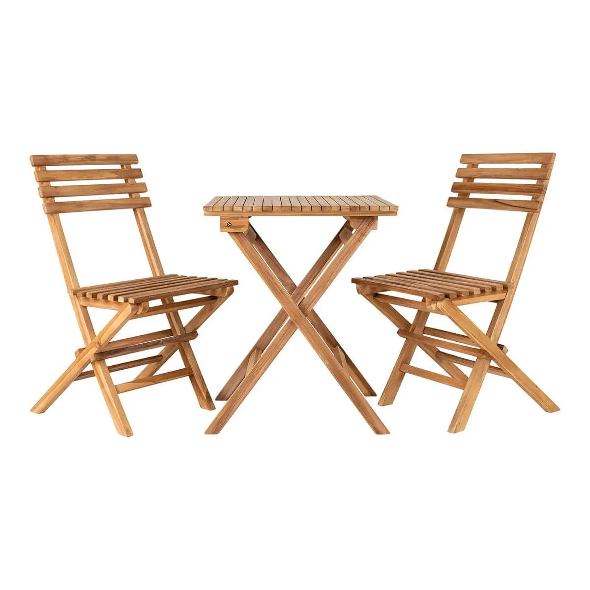 Ensemble de jardin Pliant Table et 2 Chaises en Teck Massif Naturel – CAMILLE