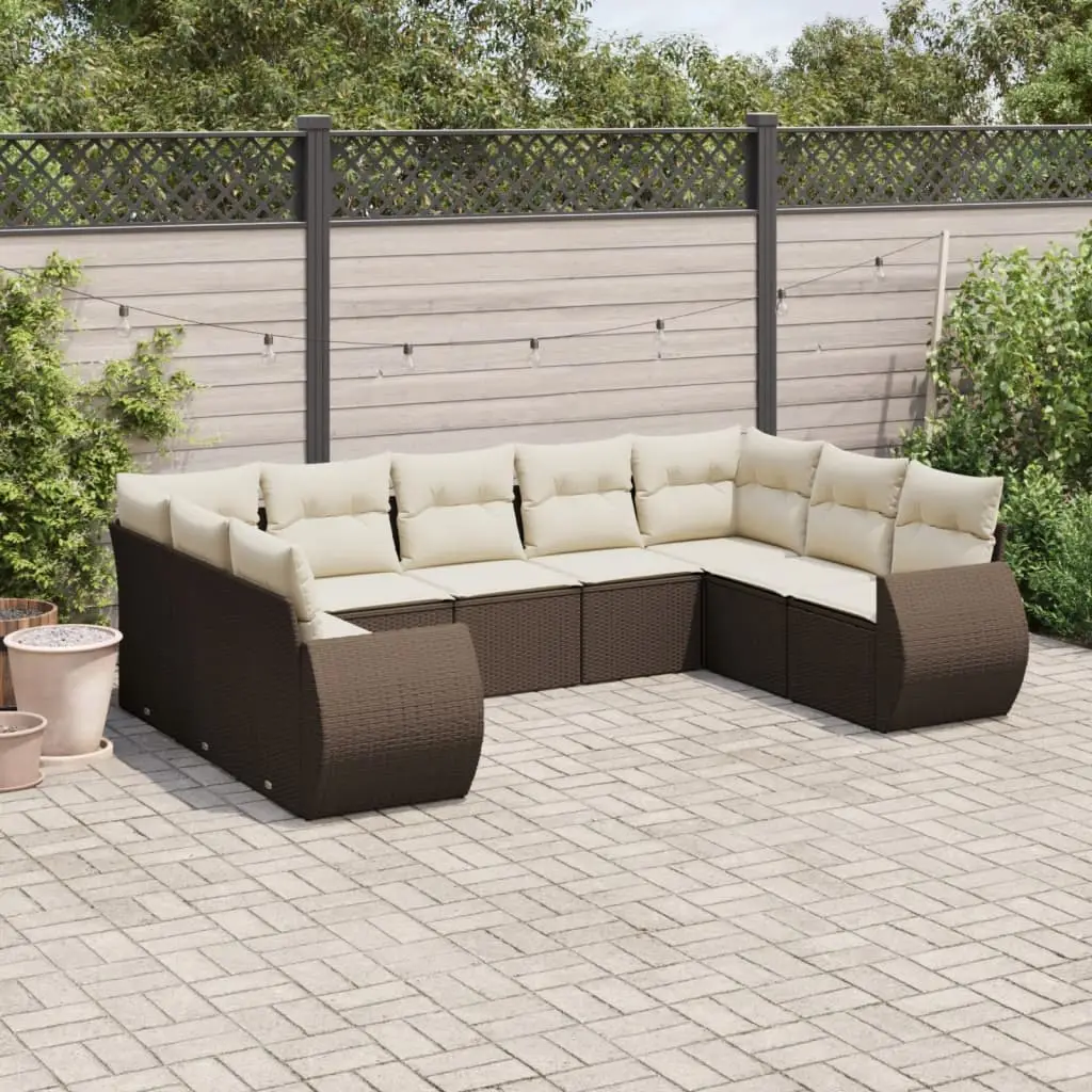 Ensemble de Jardin 9 Places Marron avec Rangement, Canapés en Poly Rotin et Coussins Crème Inclus – ComfortXL Outdoor Living