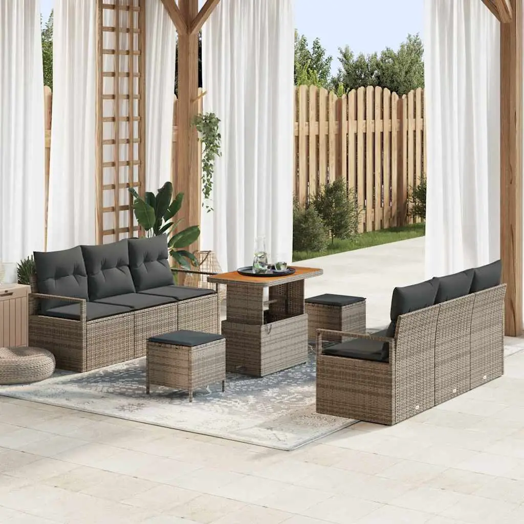 Ensemble de canapé de jardin avec coussin 9 pcs Gris polyrotin vidaXL 3362483