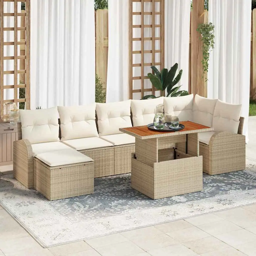 Ensemble d’Extérieur 8 pcs en Résine Tressée avec Coffres et Repose-pieds Beige – ComfortXL Outdoor Living