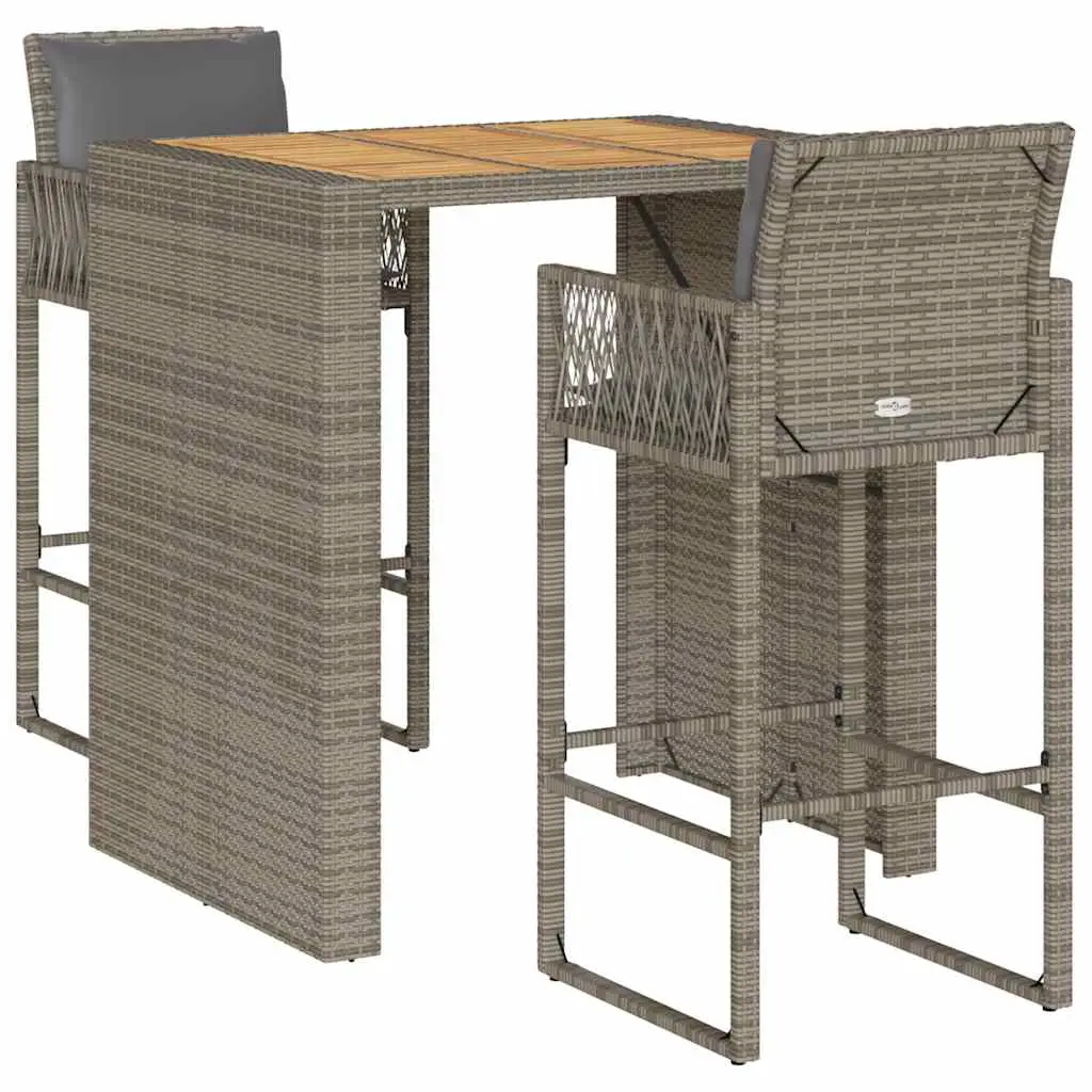 Ensemble de 3 pcs bar de jardin – Mobilier d’extérieur – Mobilier de jardin et coussins gris résine tressée-JU2026