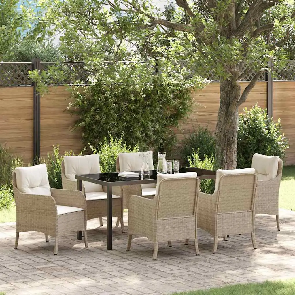 Ensemble de salle à manger pour jardin 7 pcs Beige polyrotin vidaXL 3380173 beige et blanc crème