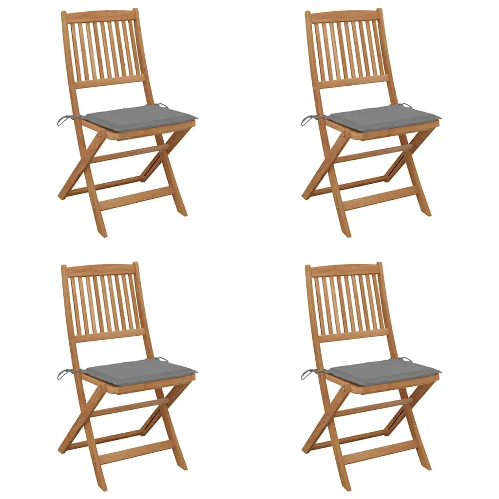 Ensemble de 4 Chaises Pliantes pour Terrasse Bois d’Acacia Huilé avec Coussins Gris Intemporel – ComfortXL Outdoor Living
