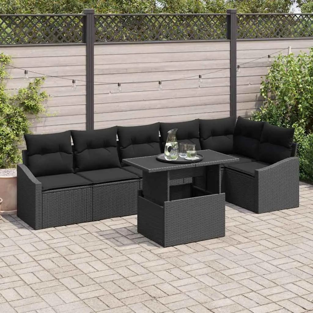 Ensemble de canapé de jardin avec coussin Réglable 7 pcs Noir vidaXL 3357756
