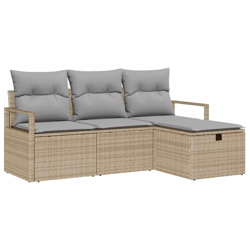 Ensemble de Canapés 4 pcs | Canapé D’extérieur | Sofa De Jardin Beige et Gris clair polyrotin Maison Chic
