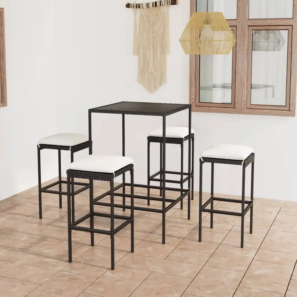 Ensemble de bar de jardin 5 pcs et coussins Résine tressée Noir vidaXL 3064820