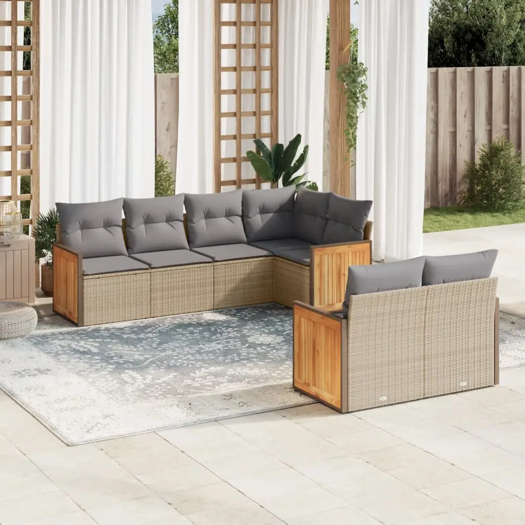 Ensemble Canapés de Jardin 7 pcs Résine Tressée Modulable avec Coussins Déhoussables Beige – ComfortXL Outdoor Living