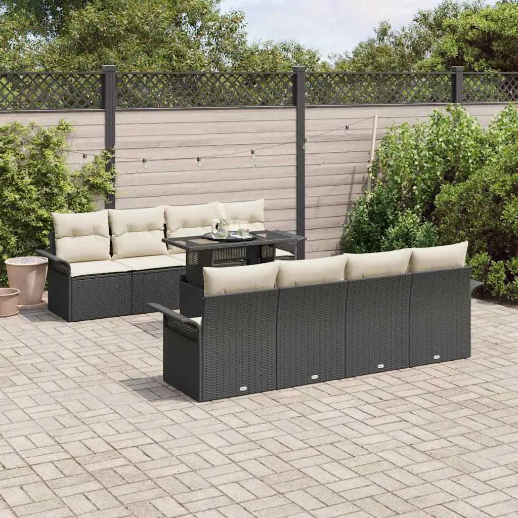 Ensemble de canapé de jardin avec coussin 9 pcs Noir Poly rotin vidaXL 3356980