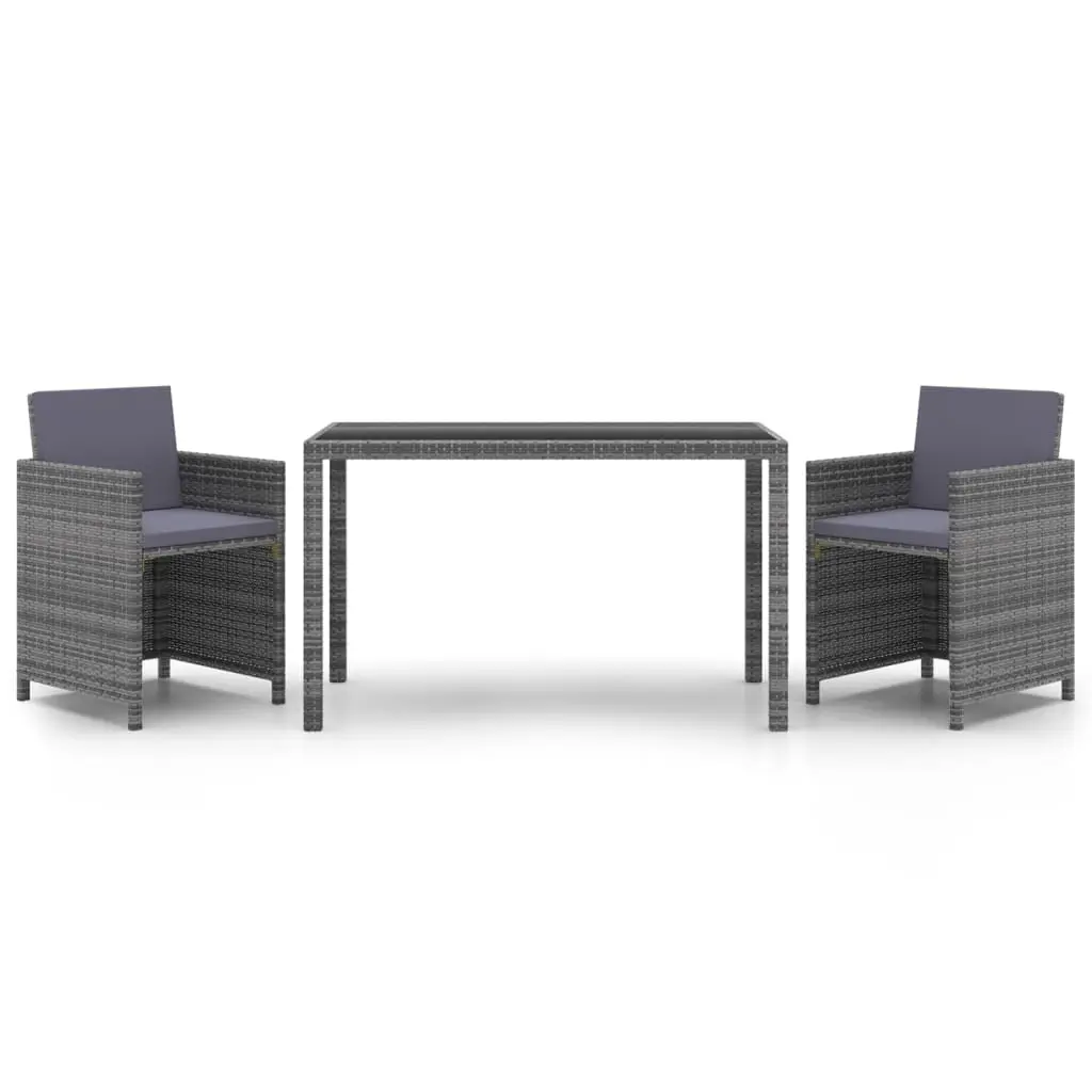 Ensemble de 3 pcs table de jardin et chaises avec coussins – mobilier de jardin Résine tressée Gris-JU2444