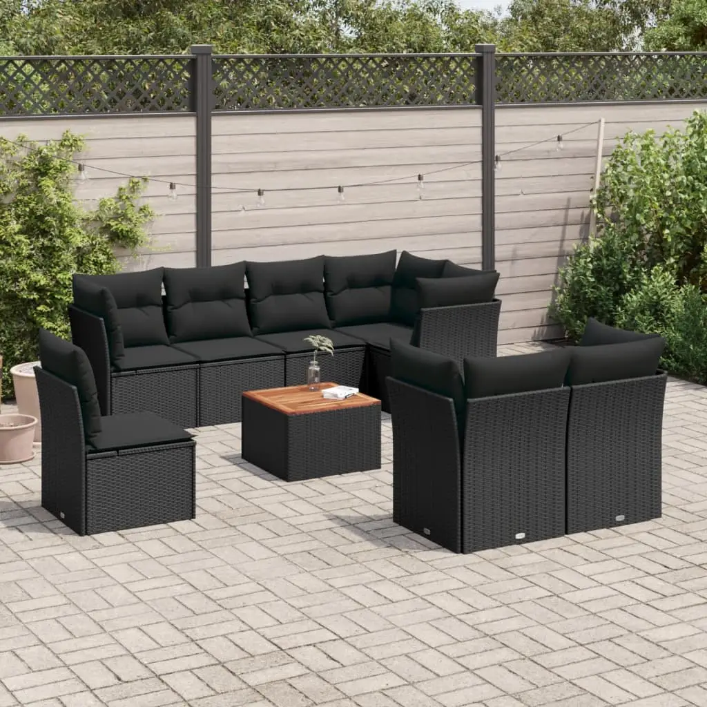 Ensemble canapé de jardin 9 pièces en résine tressée modulable avec table pour extérieur Noir – ComfortXL Outdoor Living