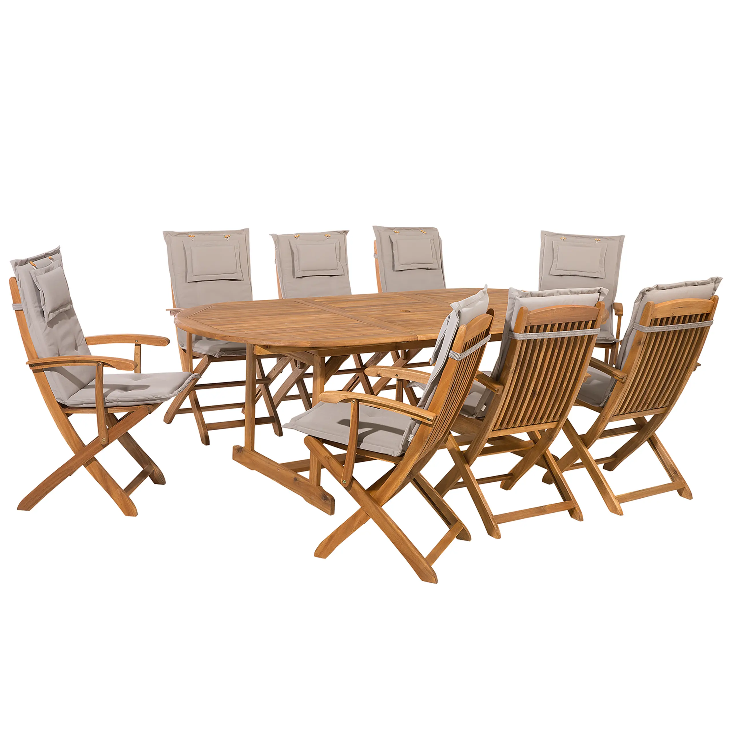 Ensemble de Jardin 8 Chaises Pliables en Bois avec Coussins d’Assise Beige-Gris Beliani