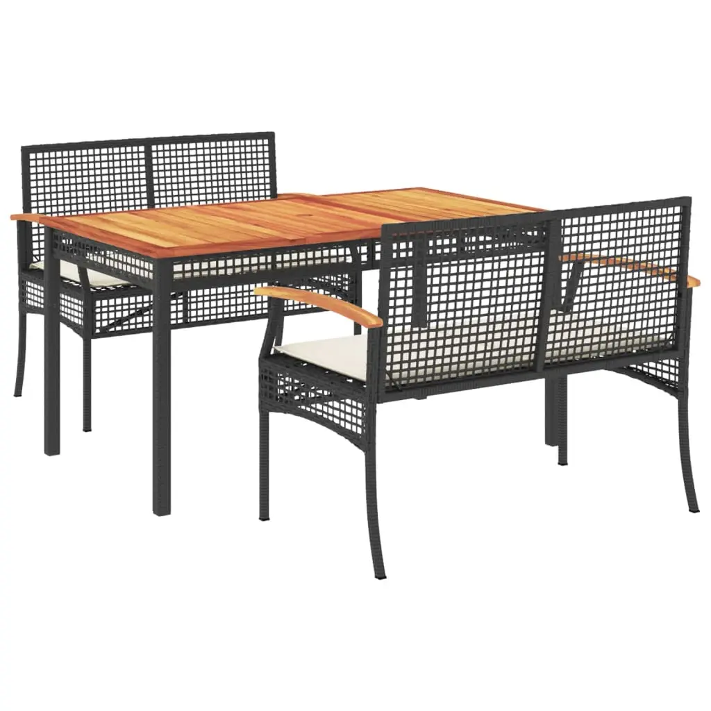 Ensemble de 3 pcs table de jardin et chaises avec coussins – mobilier de jardin Noir-JU3155